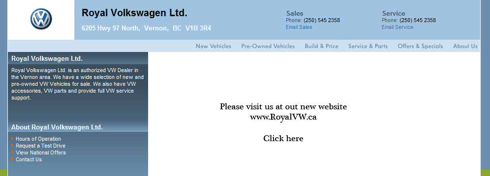 Volkswagen of Vernon New website at www.RoyalVW.ca - Click here!